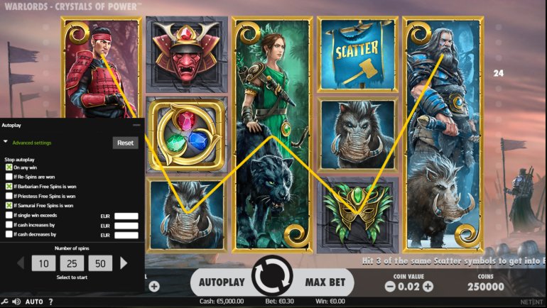 Gioco automatico nella video slot machine Warlords